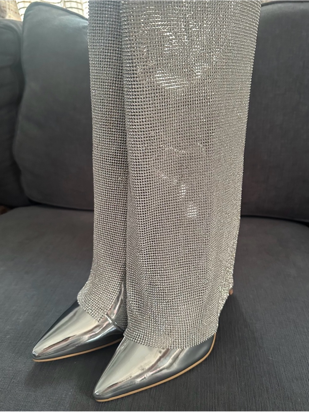 Cape Robbin Shiny Silver Pointed-Toe Stiletto Heels - Picture 3 of 10
